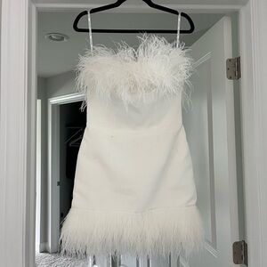 Bronx & Banco white feather mini dress